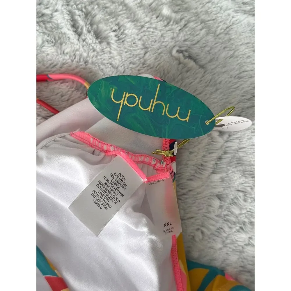 NWT Mynah One Piece Swimsuit XXL Tropical Floral V-Neck Tie Front Plus Size - Picture 2 of 6